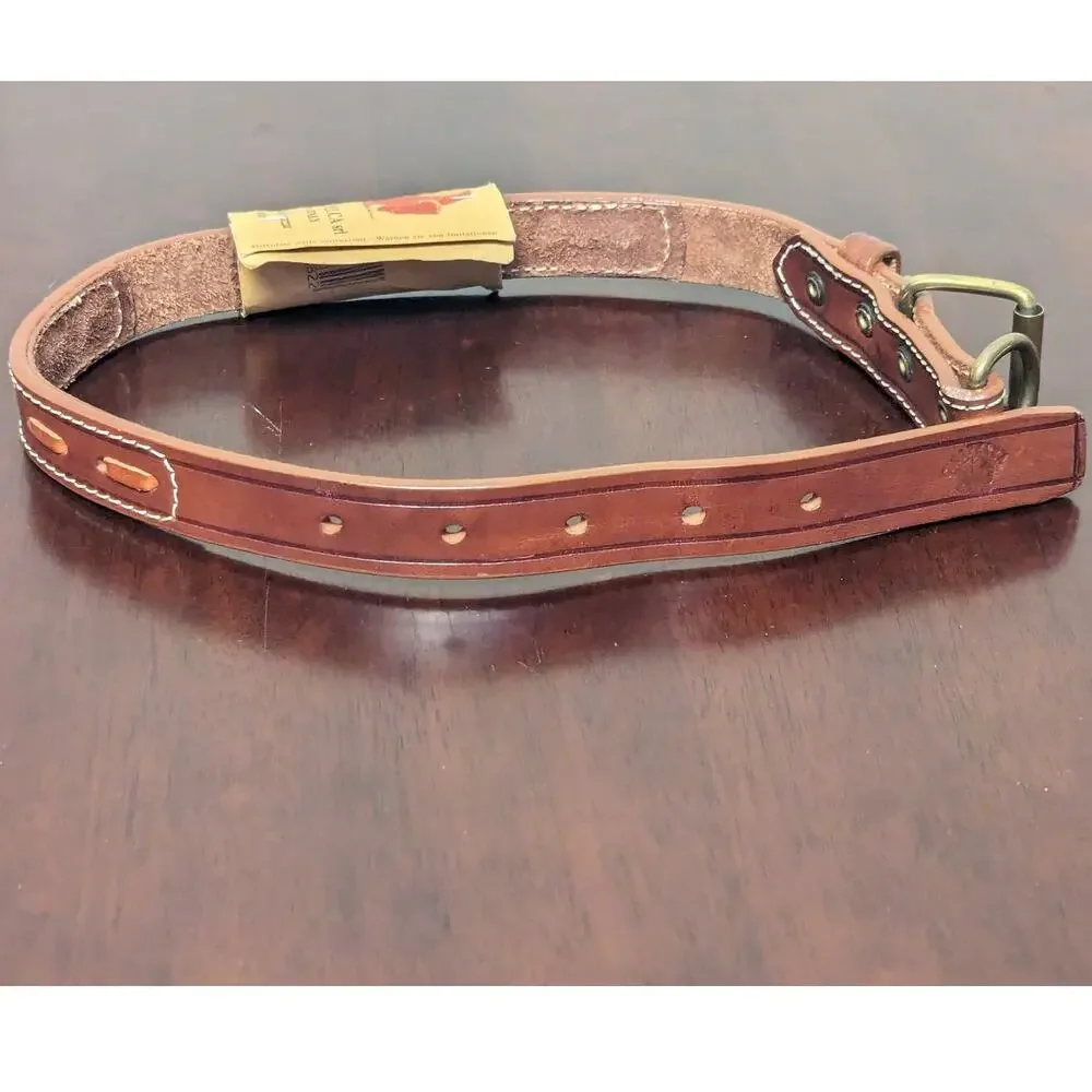 New LA CINOPELCA Italian Brown Leather Dog Collar Large 24.75in x 1in